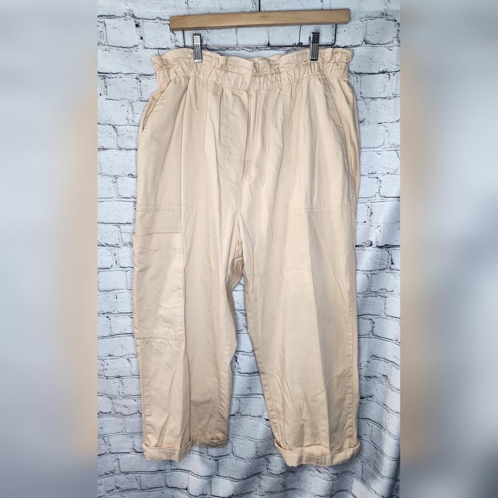 Anthropologie‎ Cream Sack Baggy Wide Leg Cargo Cropped Pant Size Large